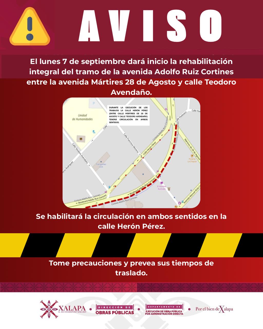 Cerrarán tramo de Ruiz Cortines en Xalapa hasta diciembre