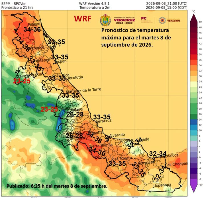 Ambiente caluroso a bochornoso con lluvia para este martes en Veracruz