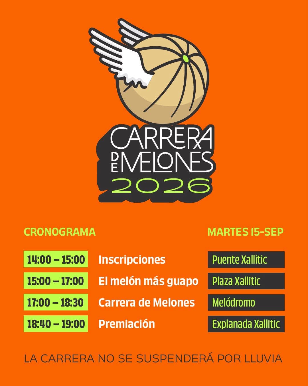 Carrera de Melones 2026 llega este 15 de septiembre a Xallitic