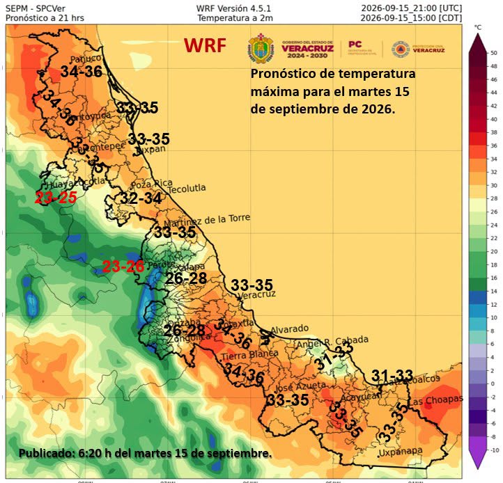 Lluvias y calor marcarán este martes 15 de septiembre en Veracruz