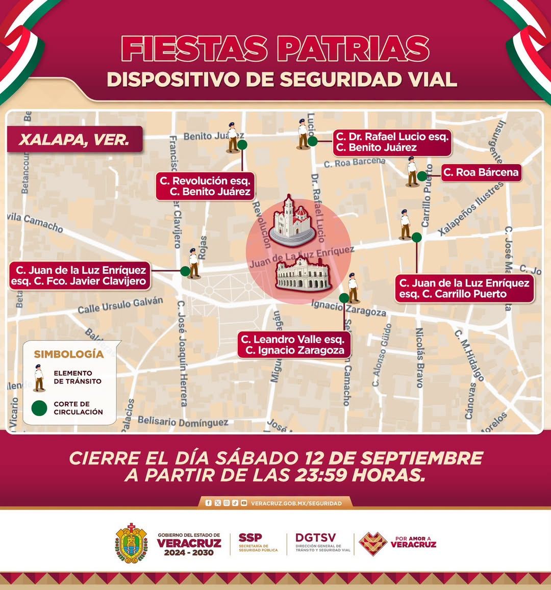 Xalapa tendrá cierres en 38 puntos por Grito y desfile patrio