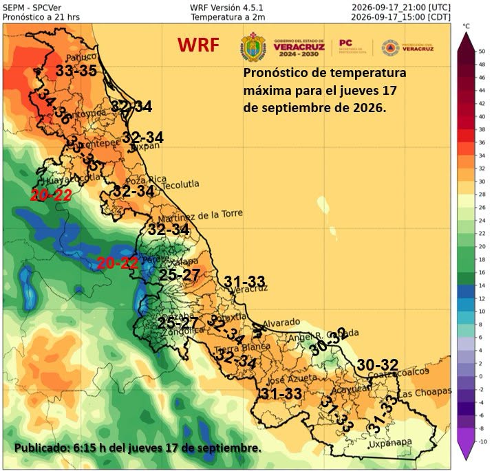 Lluvia y ambiente fresco se mantienen en Veracruz este jueves 17 de septiembre