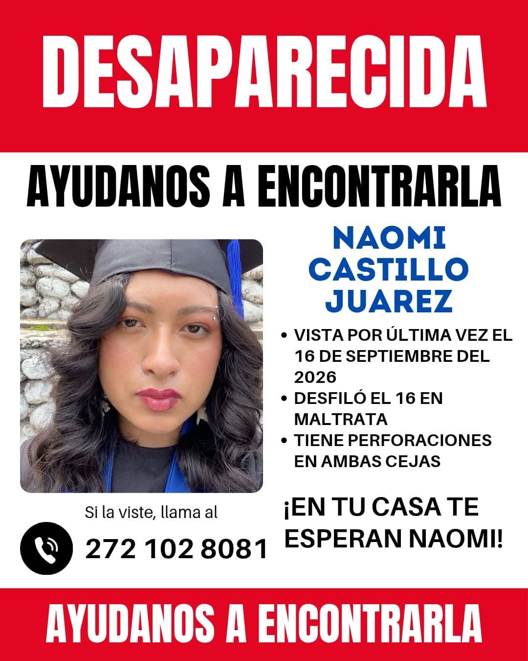 Naomi, estudiante de Orizaba reaparece y niega haber sido privada de la libertad