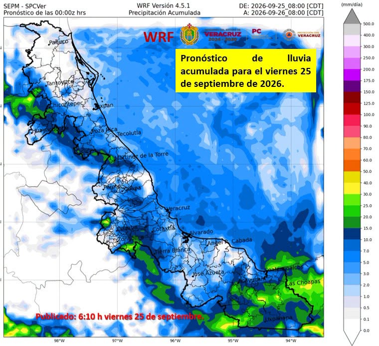 Aumentan lluvias y tormentas en Veracruz este viernes 25